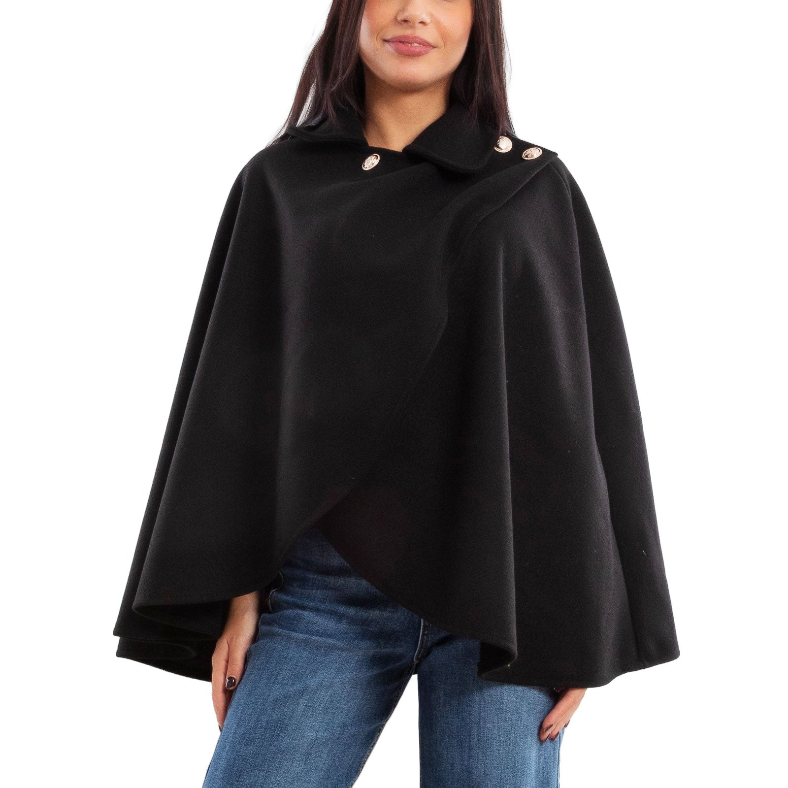 toocool mantellina poncho donna elegante bottoni dorati cape a portafoglio vb 5693
