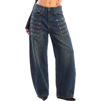 toocool pantaloni baggy jeans donna denim larghi con bottoni toocool jf672b blu xs