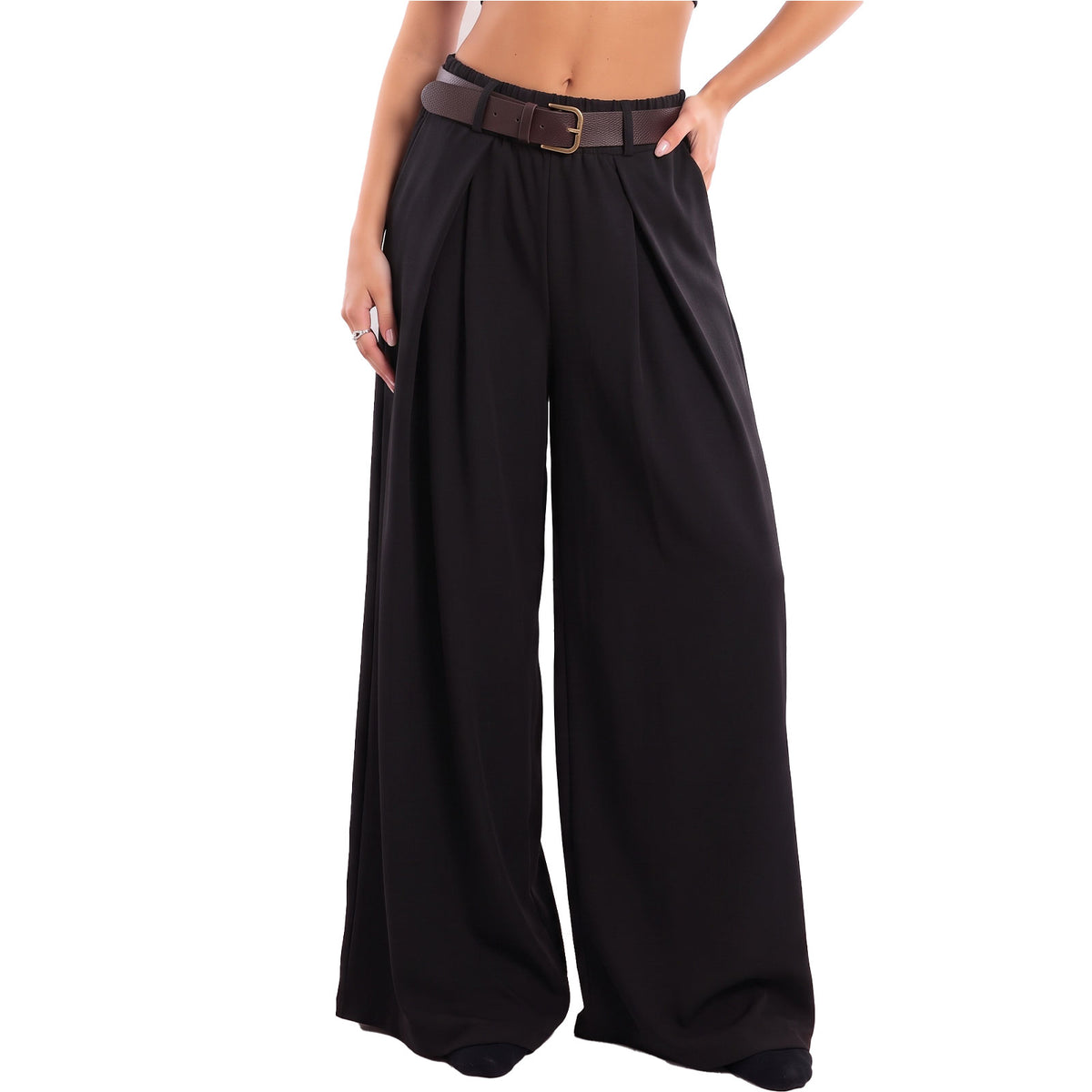 toocool pantaloni donna ampi palazzo con cintura toocool vi 3546 nero taglia unica