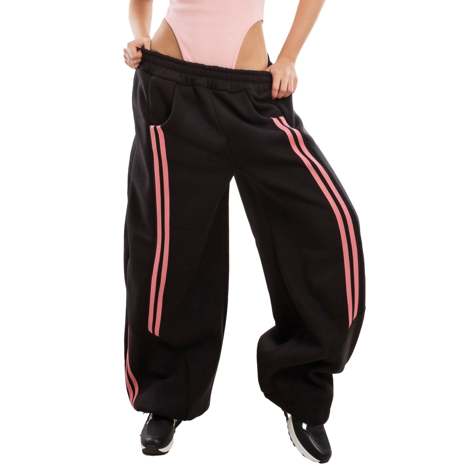 toocool pantaloni joggers donna oversize tuta largo gamba ampia bande laterali streetwear hip hop baggy toocool vi 8264 nerorosa sxl