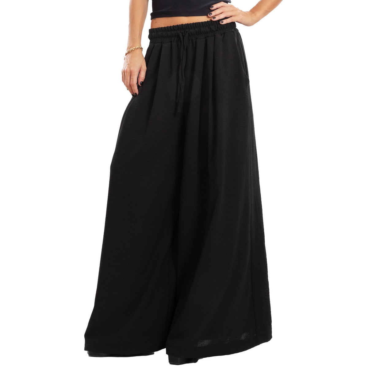toocool pantaloni palazzo donna ampi estivi leggeri casual boho toocool vb 20214 nero taglia unica