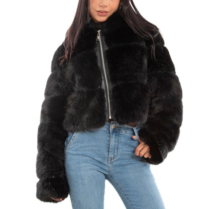 toocool pelliccia sintetica cappuccio donna pellicciotto corto ecopelliccia giacca toocool z9001 nero sl