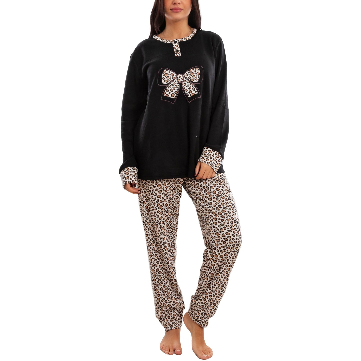 toocool pigiama donna felpato invernale leopardato caldo manica lunga pantaloni toocool q2237 nero m