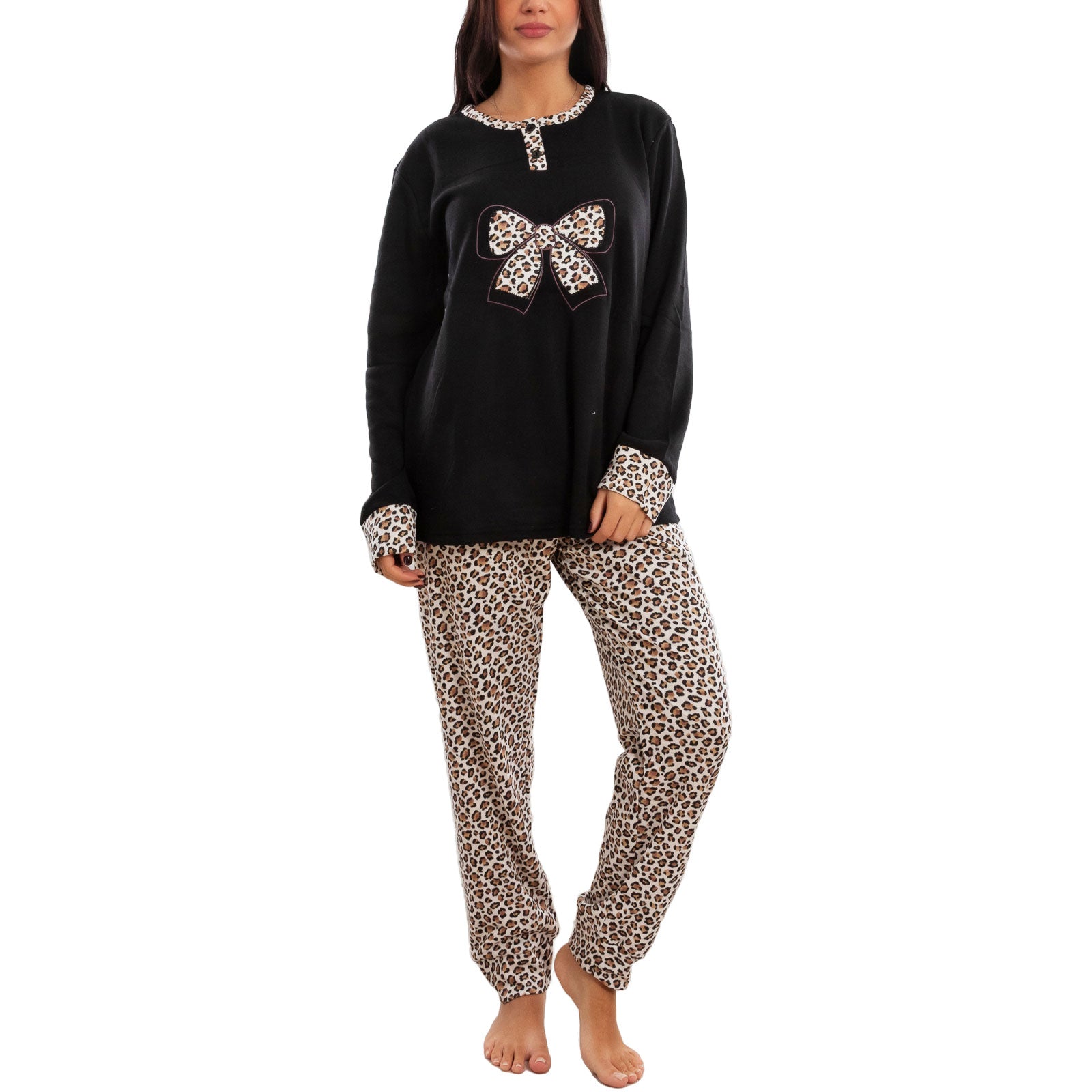toocool pigiama donna felpato invernale leopardato caldo manica lunga pantaloni toocool q2237 nero m