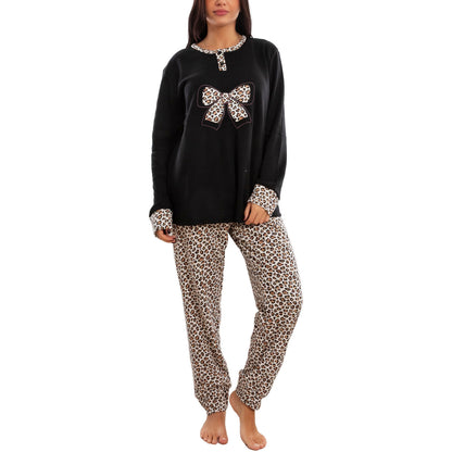 toocool pigiama donna felpato invernale leopardato caldo manica lunga pantaloni toocool q2237 nero m