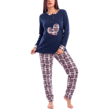 toocool pigiama donna felpato lungo scozzese cuori caldo invernale toocool q2244 blu scuro m