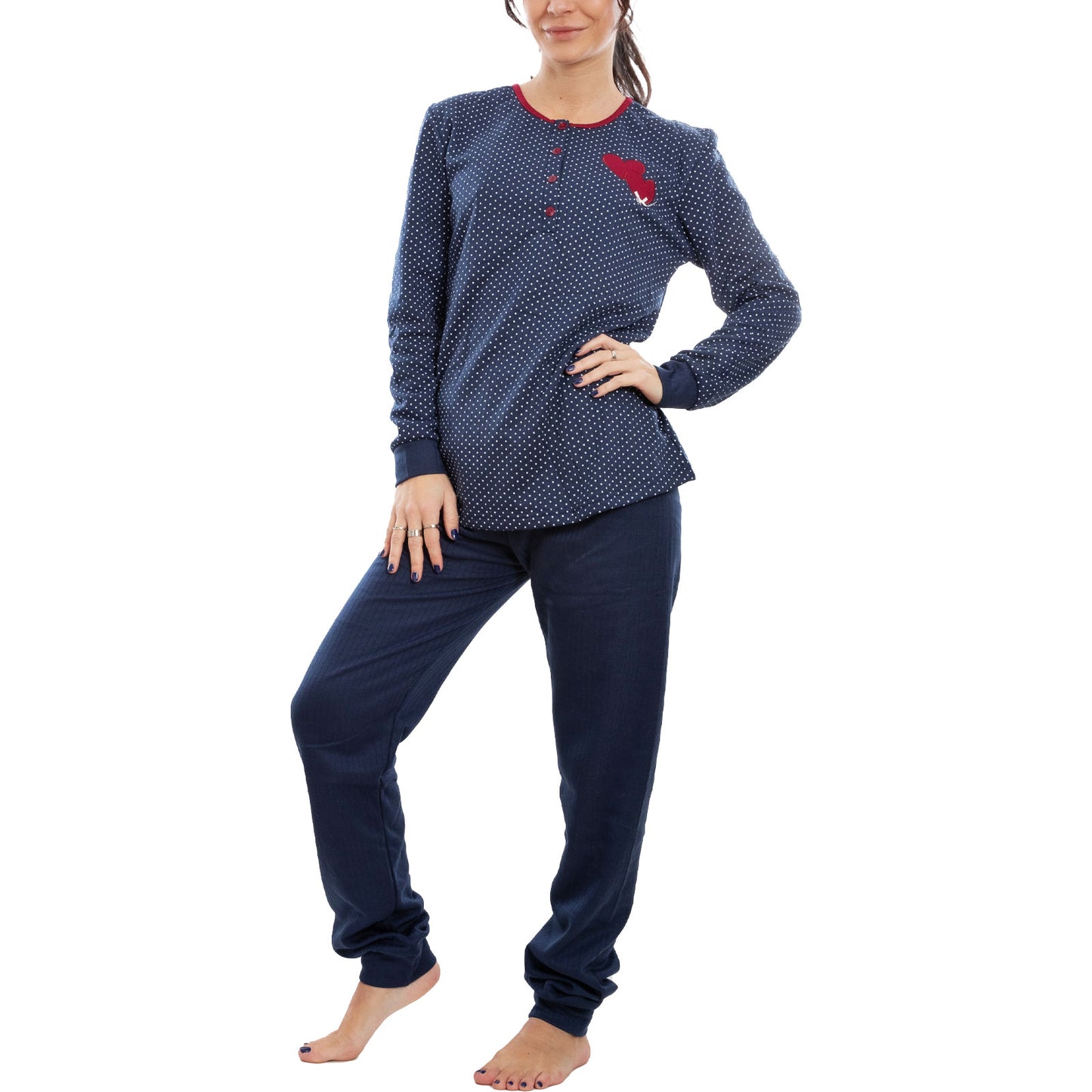 toocool pigiama donna felpato pois cuori maniche lunghe pantaloni completo 2 pezzi toocool s 8043 blu xxl