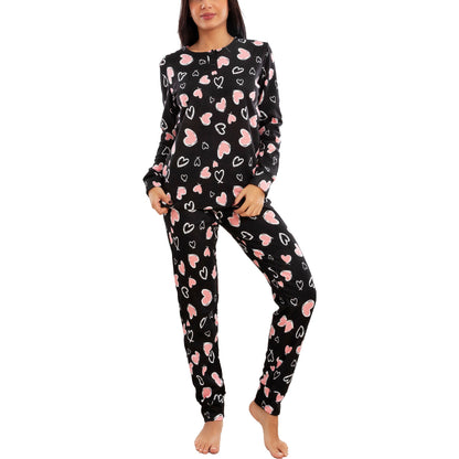 toocool pigiama donna invernale felpato cuori maniche lunghe pantaloni caldo cotone toocool q1039 nero s