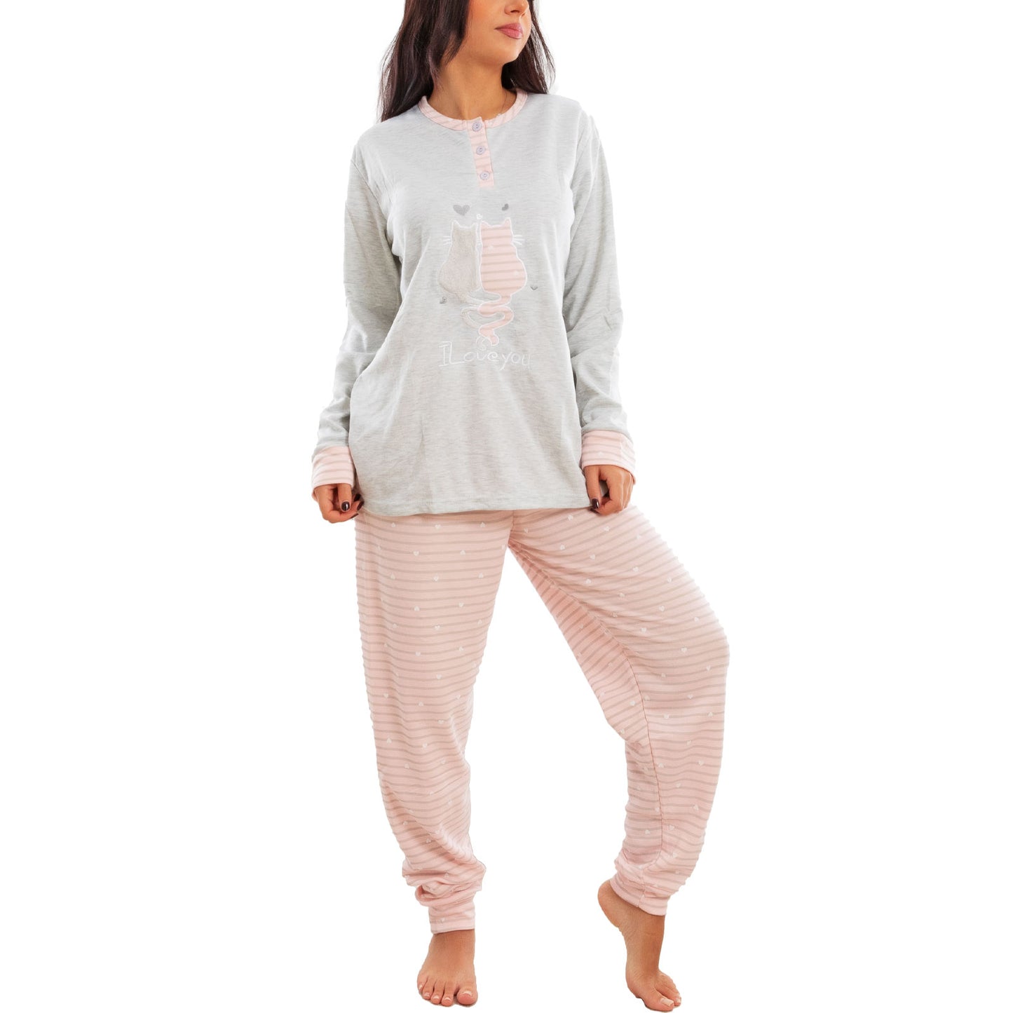 toocool pigiama donna invernale felpato gatti maniche lunghe caldo cotone pantaloni toocool f5678 grigio m