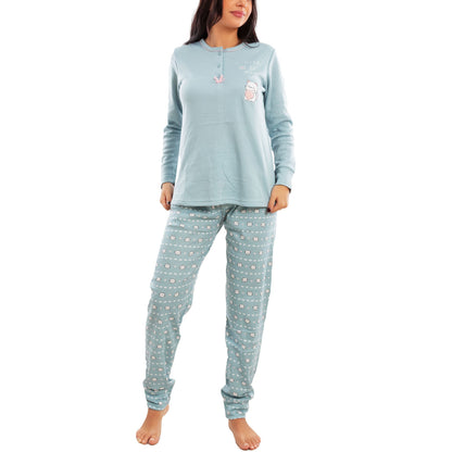 toocool pigiama donna invernale felpato gatti maniche lunghe pantaloni caldo cotone toocool 2141 verde acqua s