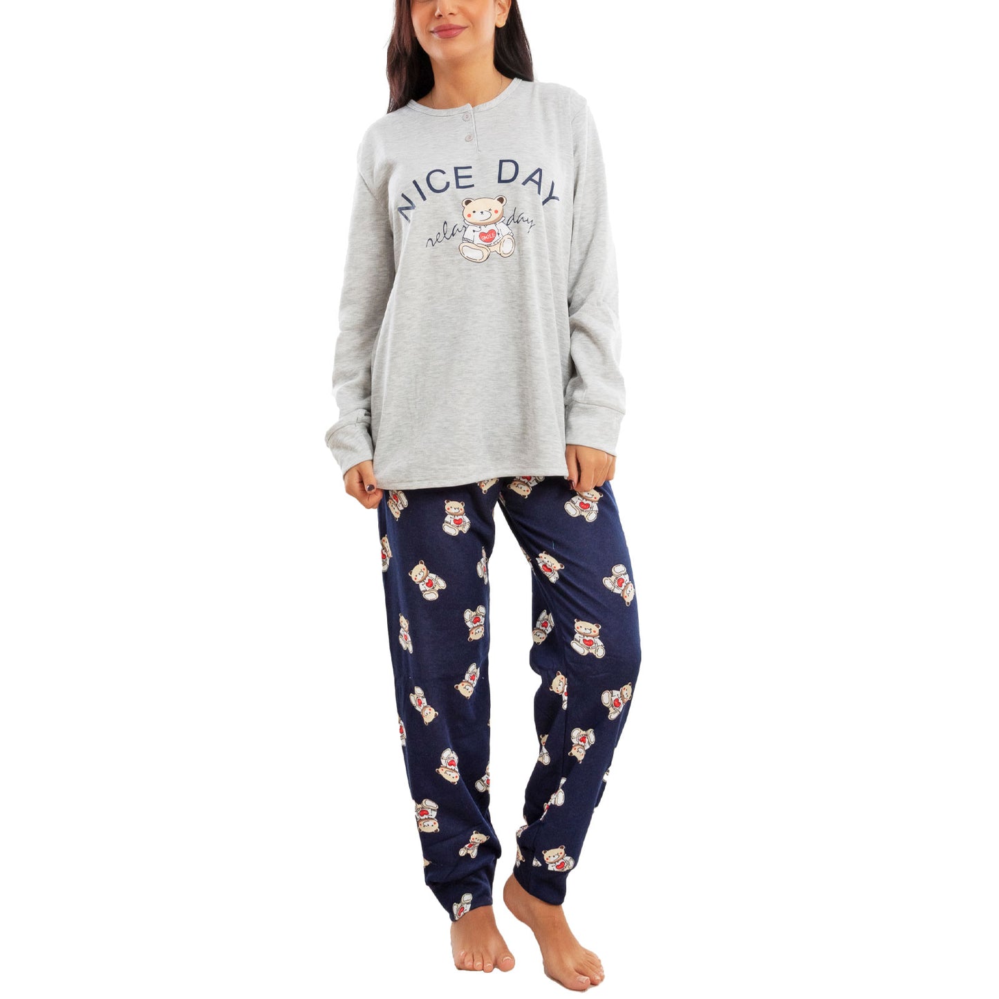 toocool pigiama donna invernale felpato orsetto maniche lunghe pantaloni caldo cotone toocool q2251 grigio m