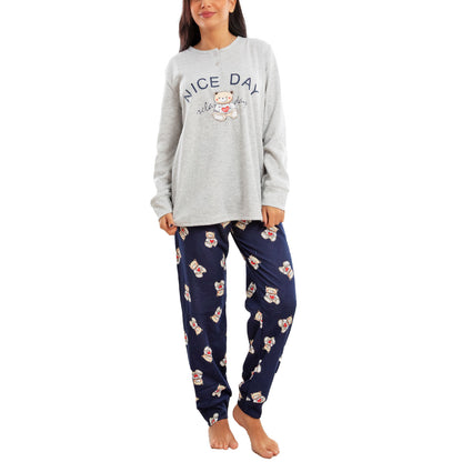 toocool pigiama donna invernale felpato orsetto maniche lunghe pantaloni caldo cotone toocool q2251 grigio m