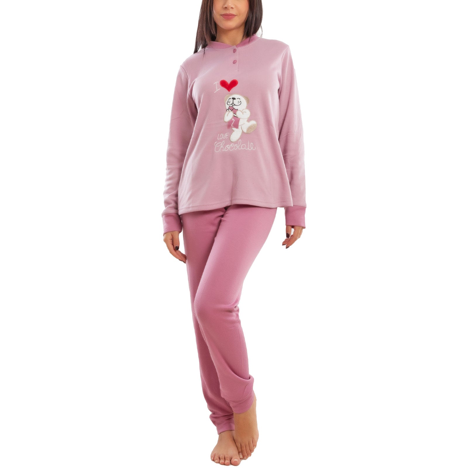 toocool pigiama donna invernale felpato orsetto orso maniche lunghe caldo cotone toocool d8369 rosa s