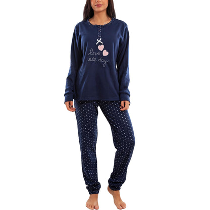 toocool pigiama donna invernale felpato pois maniche lunghe pantaloni caldo cotone toocool e5820 blu m