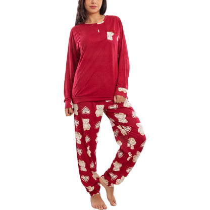 toocool pigiama donna leggero morbido orsetti maniche lunghe pantaloni completo 2 pezzi toocool k 687 rosso s