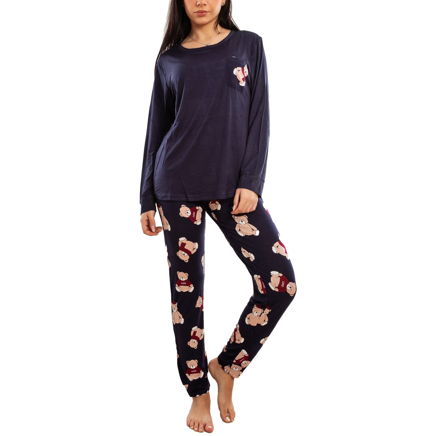 toocool pigiama donna lungo completo due pezzi maglia maniche lunghe pantaloni fantasia orsetti toocool e2600 bordeaux xxl