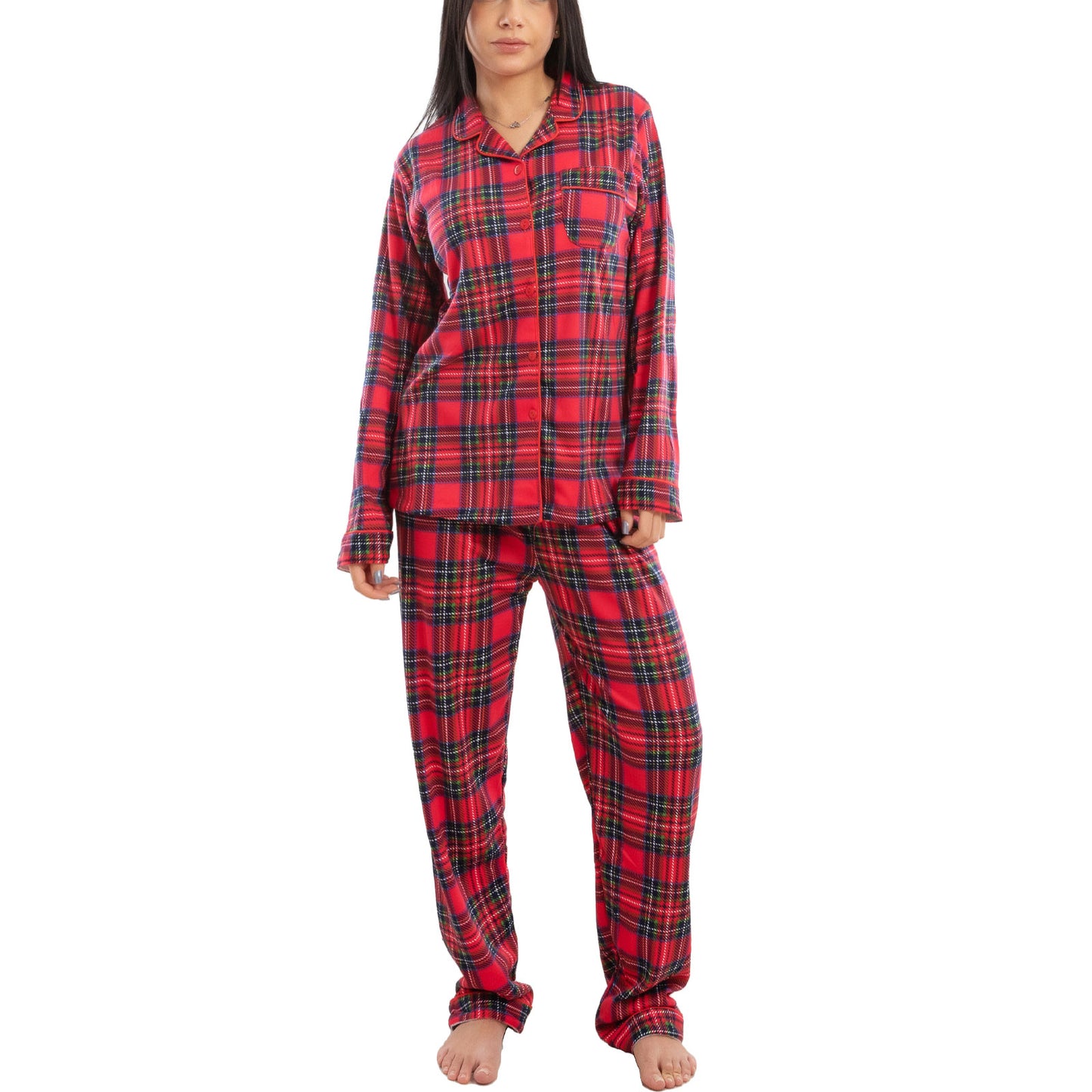 toocool pigiama donna scozzese rosso manica lunga invernale natalizio plaid completo toocool d3103 rosso m