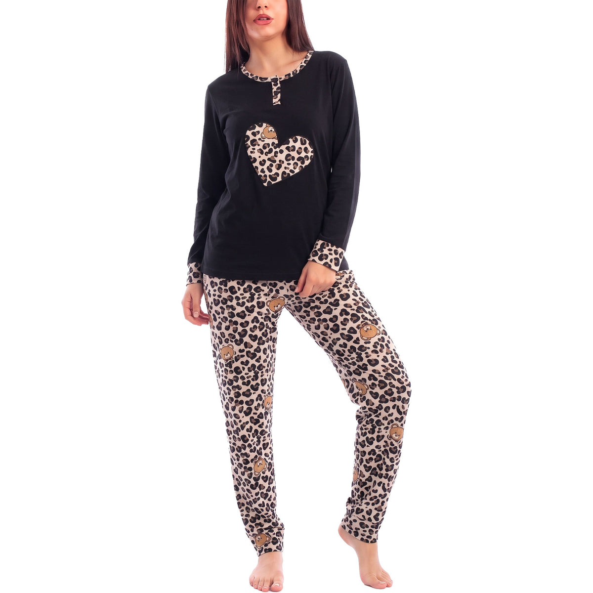 toocool pigiama felpato donna invernale stampa animalier cuore toocool q1060 nero xl