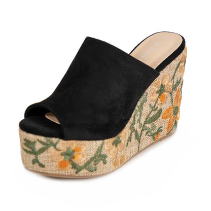 toocool sabot donna zeppa alta e plateau sandali mule open toe scamosciata ricamo floreale boho chict toocool ad5c z1241 nero 36