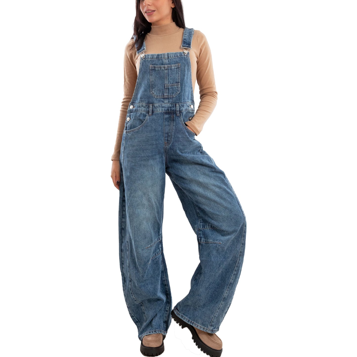 toocool salopette donna jeans overall pantaloni baggy banana denim loose fit toocool f32258 blu xs
