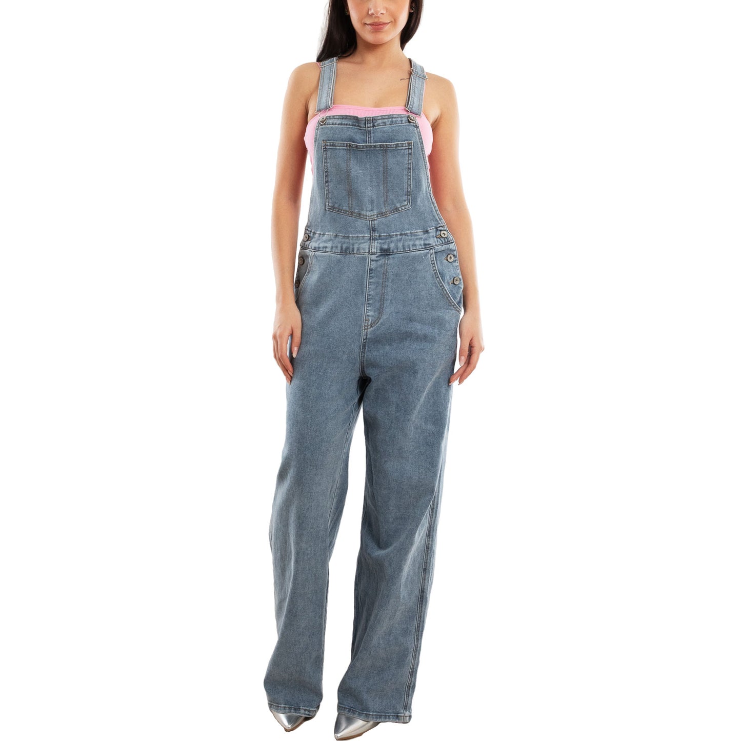 toocool salopette jeans donna palazzo tuta intera denim wide leg bretelle regolabili multitasche casual streetwear toocool vi 6633 blu chiaro s
