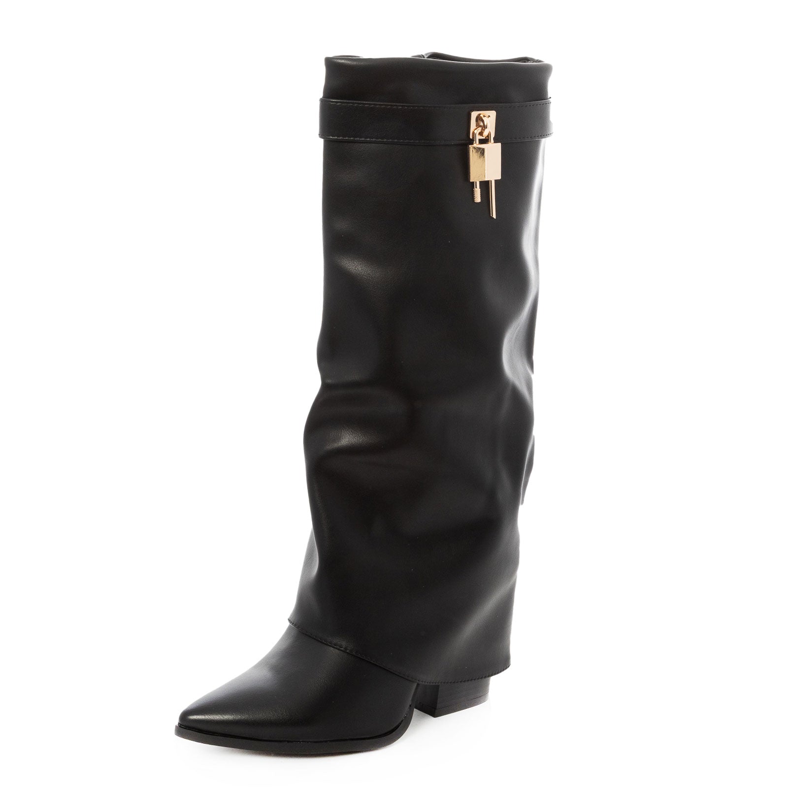toocool stivali donna al ginocchio gambale a tubo lucchetto dorato stivali a punta pelle sintetica shark style toocool g698 nero 36
