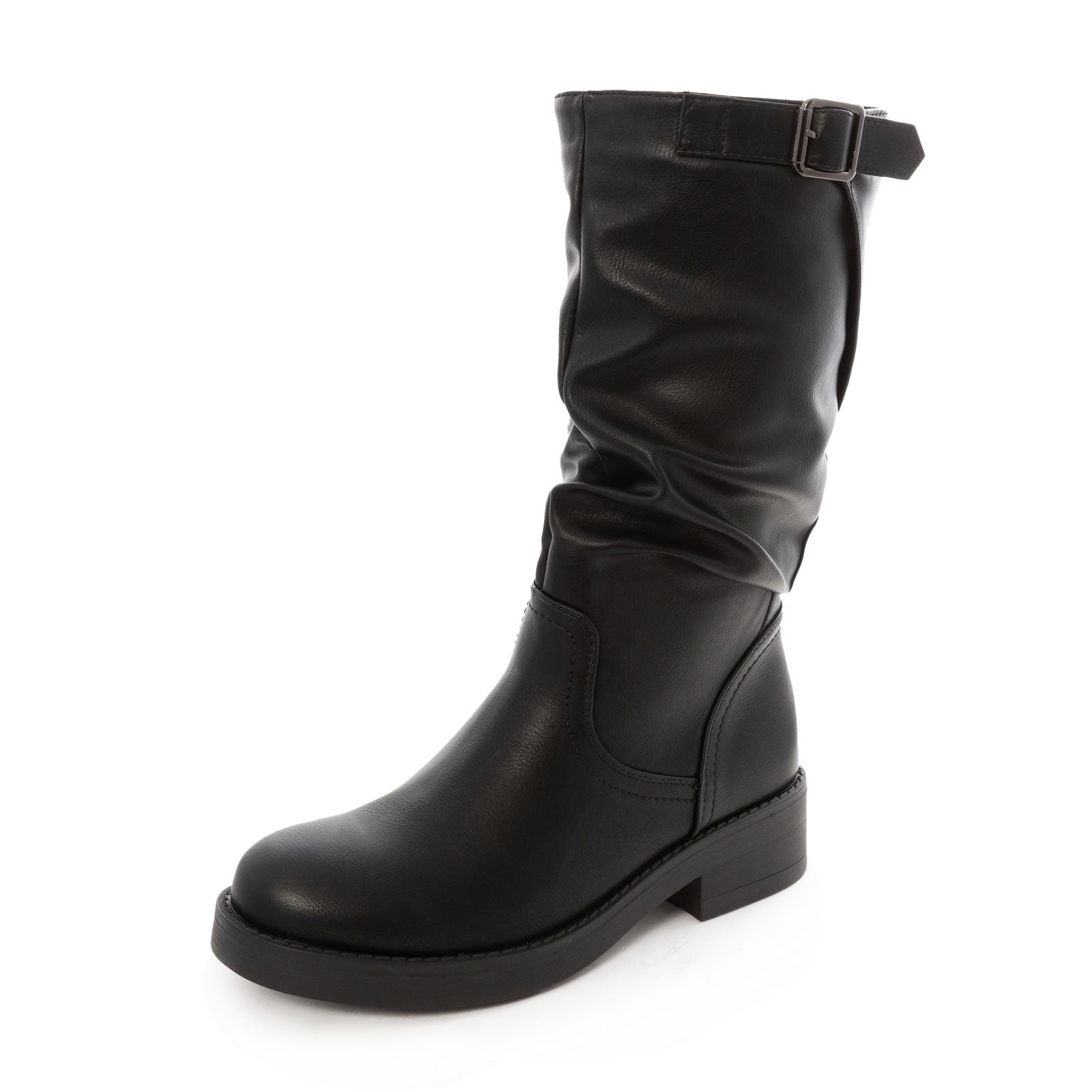 toocool stivali donna al polpaccio arricciati stivaletti bassi morbidi con fibbia decorativa zip laterale toocool yl226 nero 36