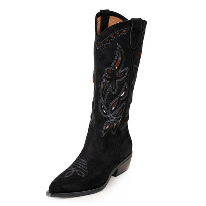 toocool stivali texani al ginocchio con ricami e intagli traforati camoscio sintetico stile boho chic country toocool mp746 3 nero 36
