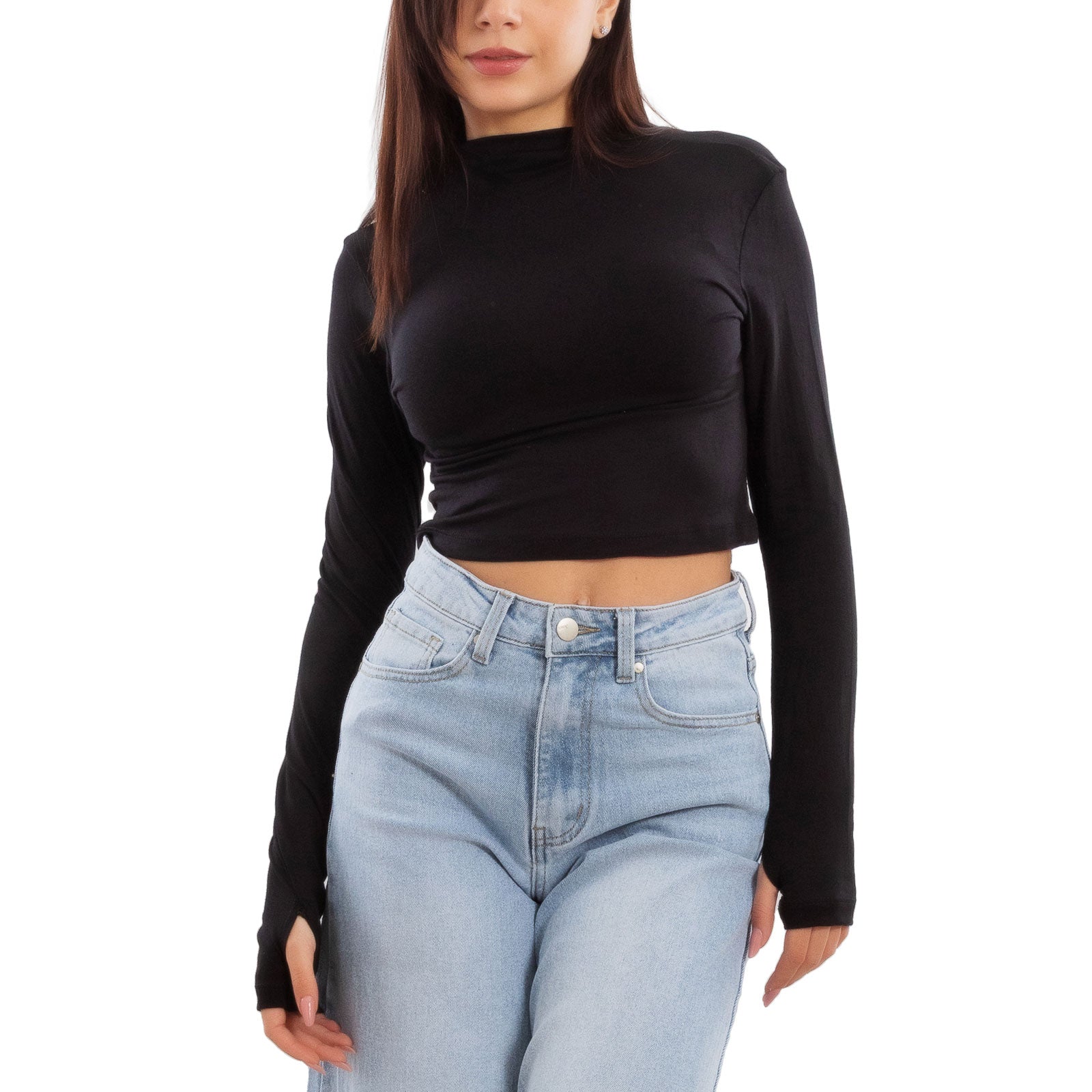 toocool top donna crop corto maniche lunghe foro per pollice blusa toocool vi 5317 nero sm
