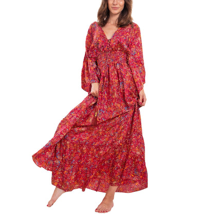 toocool vestito lungo donna abito boho chic fantasia etnica toocool rk 2021 rosso sl