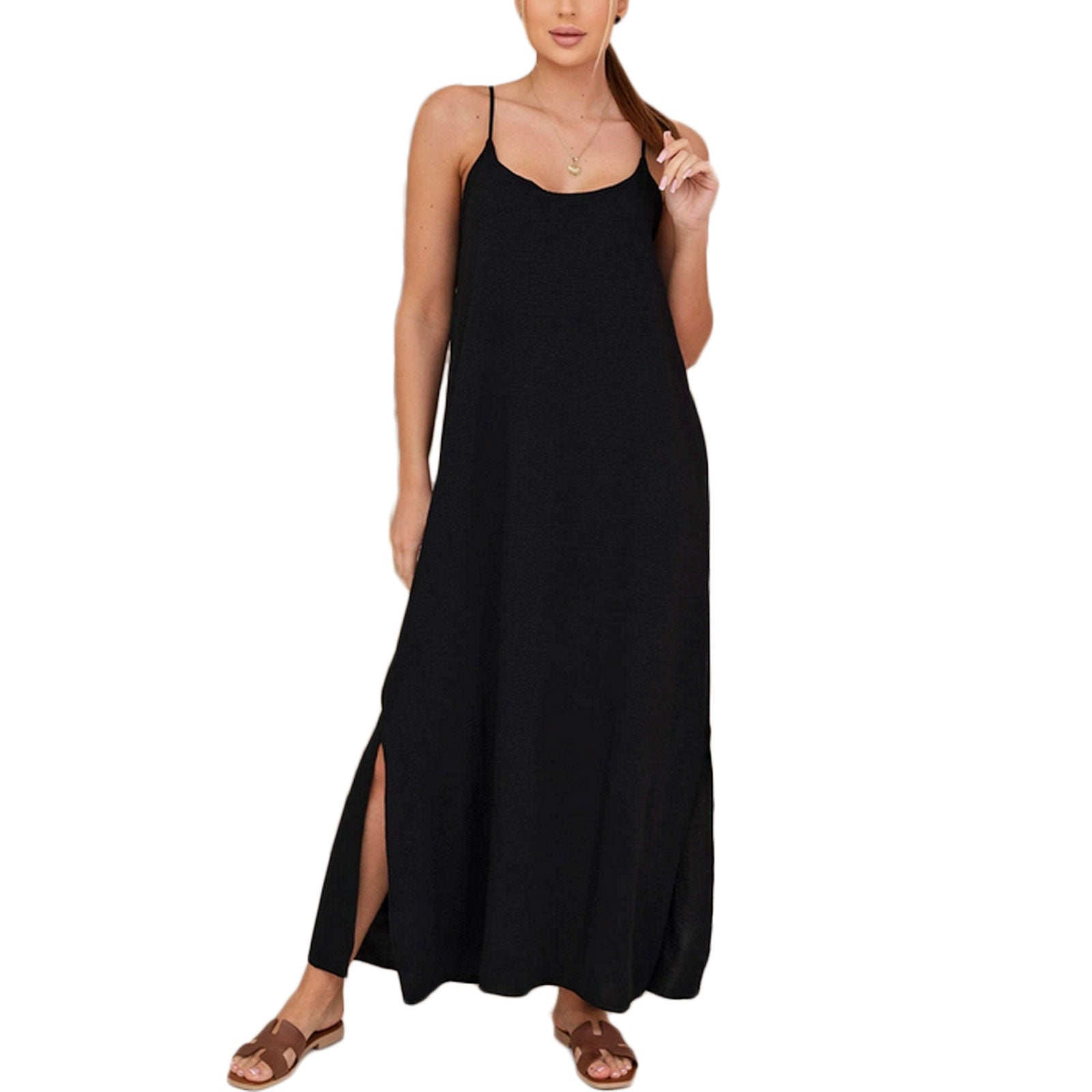 toocool vestito lungo donna estivo abito maxi spalline sottili spacchi laterali vb 6418