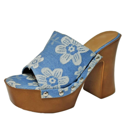toocool zoccoli donna denim stampa floreale sabot zeppa plateau effetto legno sandali retro style toocool su 8006 1 blu chiaro 36