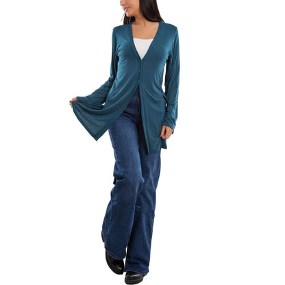 toocool cardigan lungo donna elegante coprispalle spolverino bottoni manica lunga toocool vb 4222 nero sl