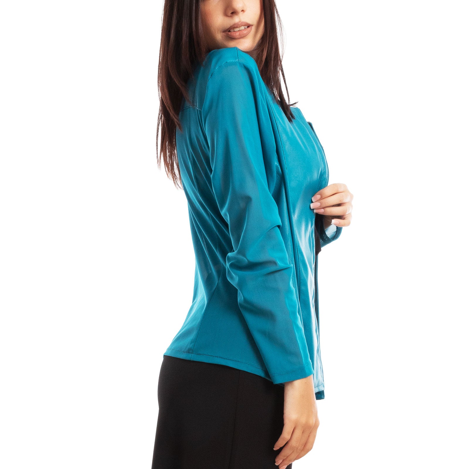 toocool giacca pelle sintetica donna velata elegante g987