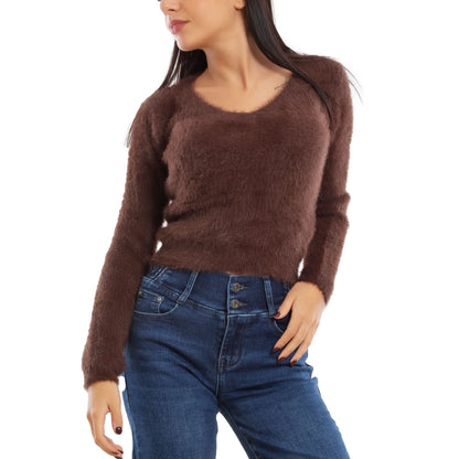 toocool maglione donna peloso pullover corto aderente invernale scollo v toocool 9390 nero sm