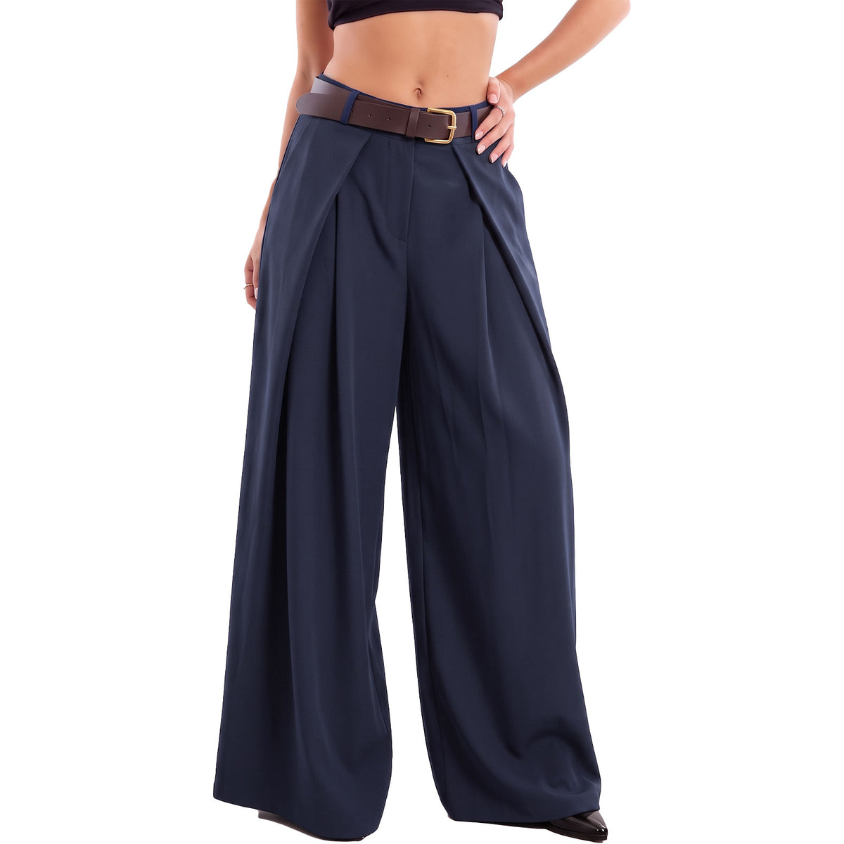 toocool pantaloni donna ampi palazzo con cintura toocool vi 3546 nero taglia unica