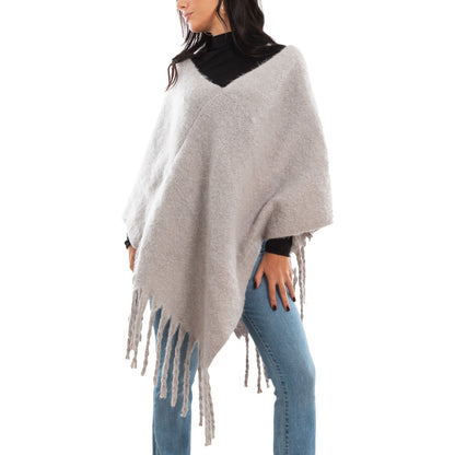 toocool poncho donna coprispalle mantella tricot caldo frange scialle lana toocool bs a301 nero taglia unica