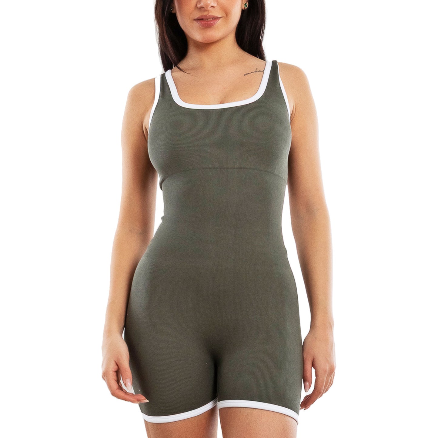 toocool tutina sportiva donna aderente a costine jumpsuit corta fitness coppe fisse push up body modellante sportivo toocool s90116 nero sm