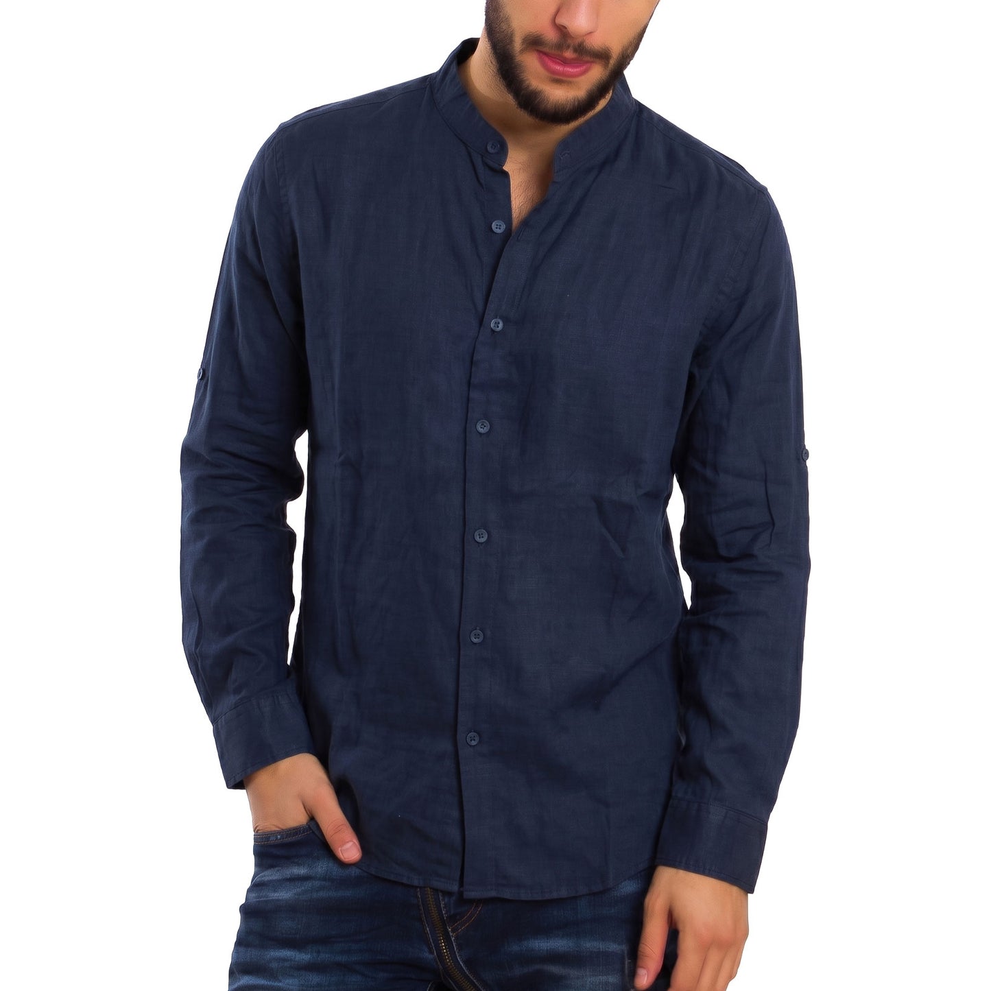 toocool camicia uomo misto lino maniche lunghe bottone regolabile collo alla coreana toocool z 909 nero s
