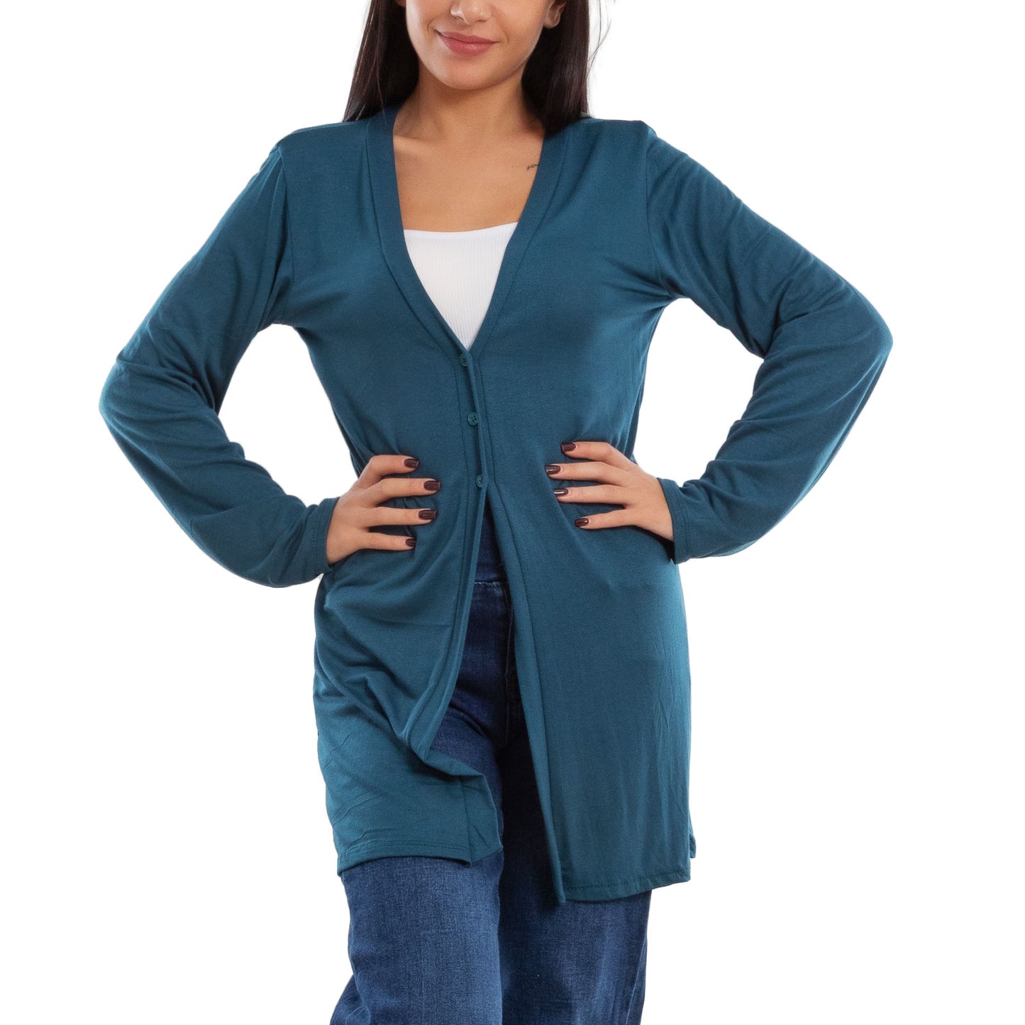 toocool cardigan lungo donna elegante coprispalle spolverino bottoni manica lunga toocool vb 4222 nero sl