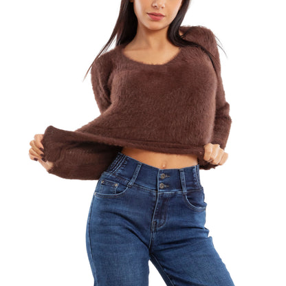 toocool maglione donna peloso pullover corto aderente invernale scollo v toocool 9390 nero sm