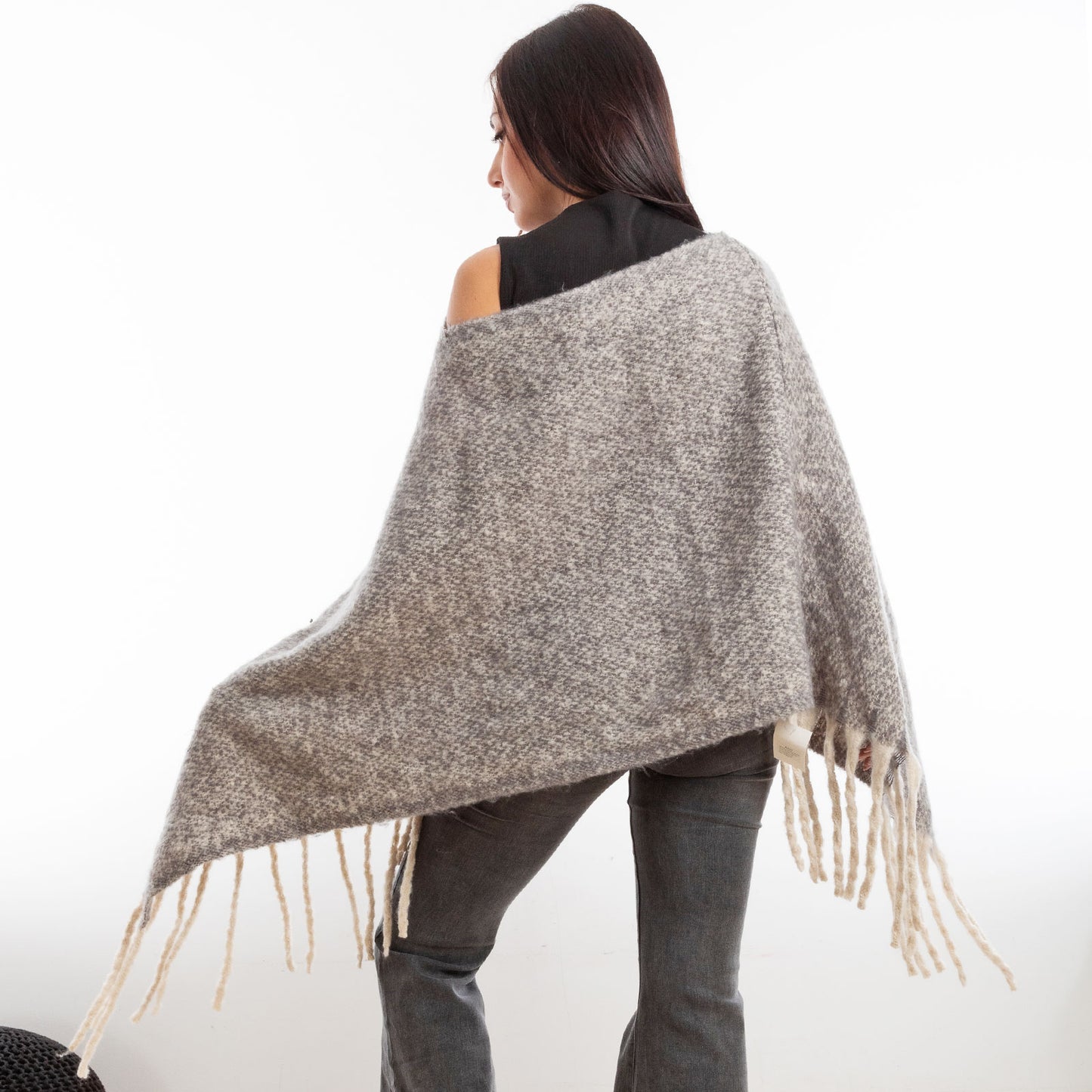 toocool poncho donna coprispalle mantella tricot caldo frange scialle lana toocool a302 nero taglia unica