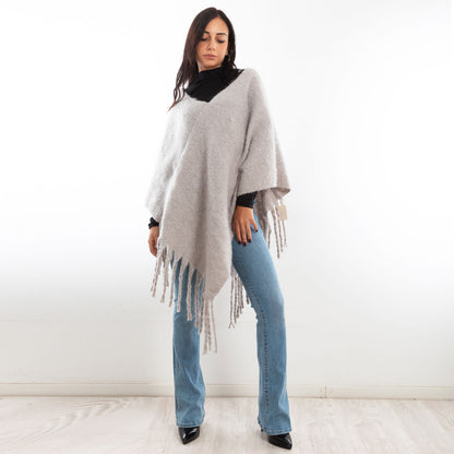 toocool poncho donna coprispalle mantella tricot caldo frange scialle lana toocool bs a301 nero taglia unica
