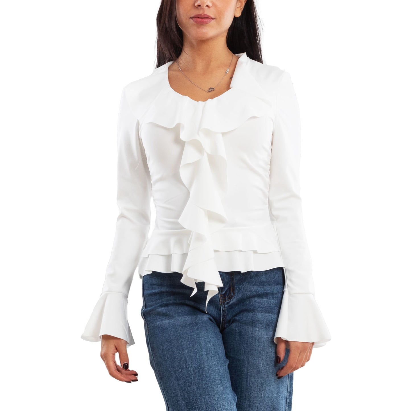 toocool blusa donna elegante elasticizzata con ruches e volant maniche svasate a campana top casual chic toocool vi 8231 nero sm