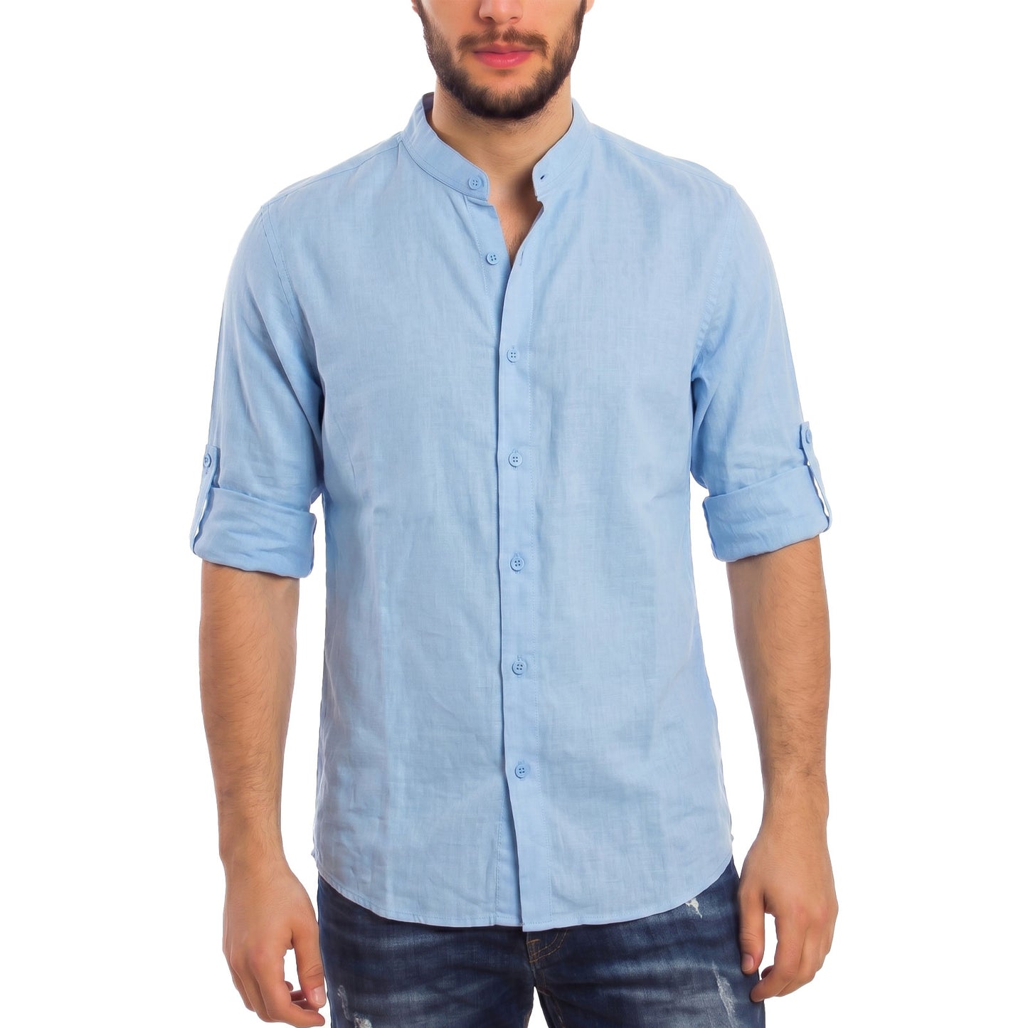 toocool camicia uomo misto lino maniche lunghe bottone regolabile collo alla coreana toocool z 909 nero s