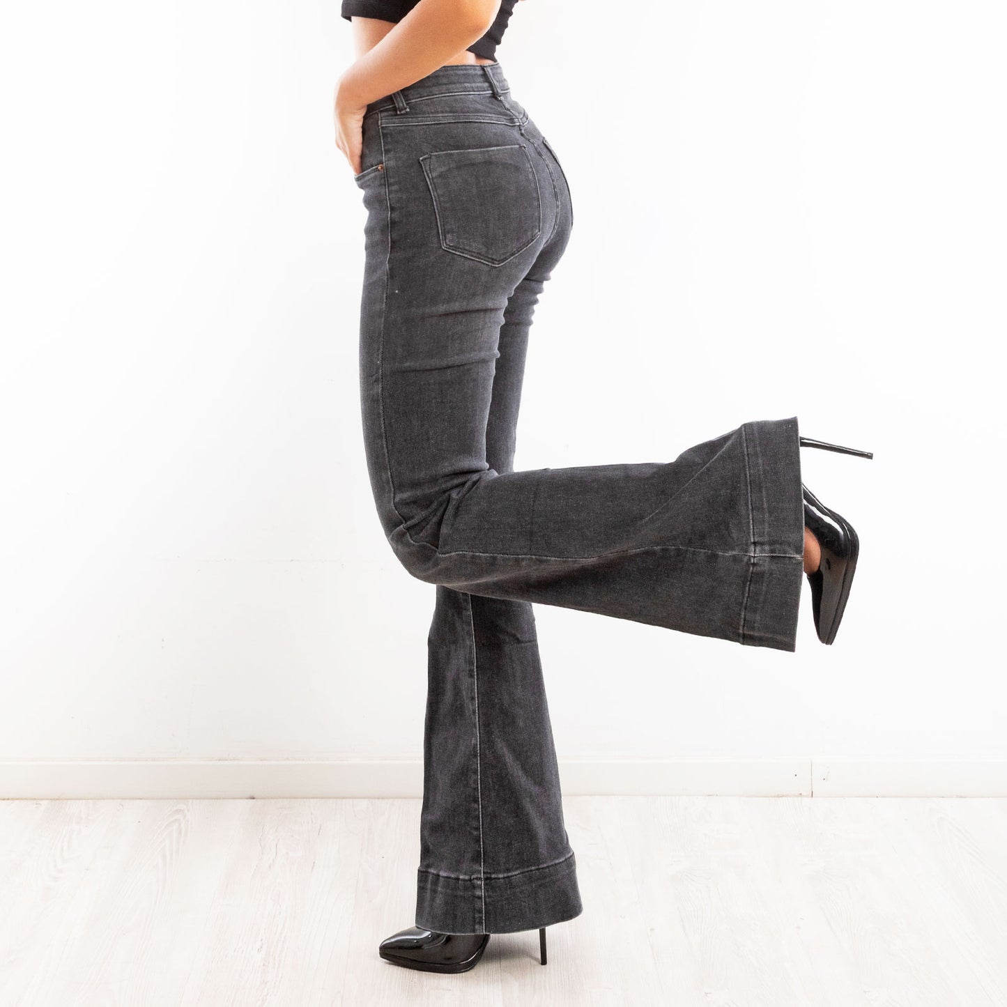 toocool jeans donna pantaloni campana zampa elefante flare pantaloni elasticizzati vita alta toocool km3560 nero xs