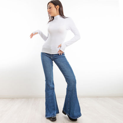 toocool maglia donna blusa maniche lunghe foro per pollice vi 5255