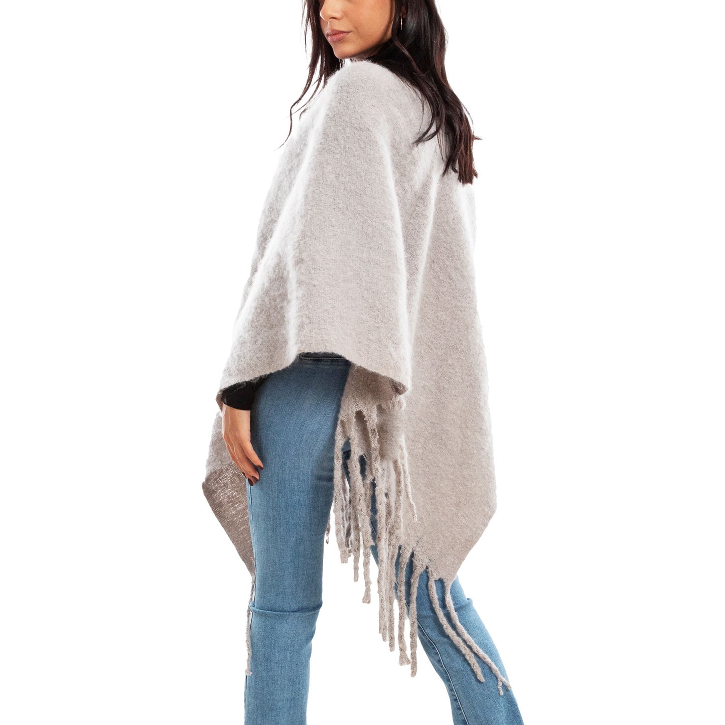 toocool poncho donna coprispalle mantella tricot caldo frange scialle lana toocool bs a301 nero taglia unica