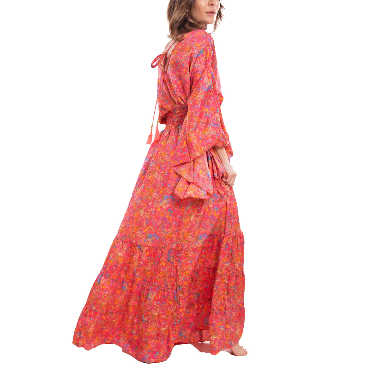 toocool vestito lungo donna abito boho chic fantasia etnica toocool rk 2021 rosso sl