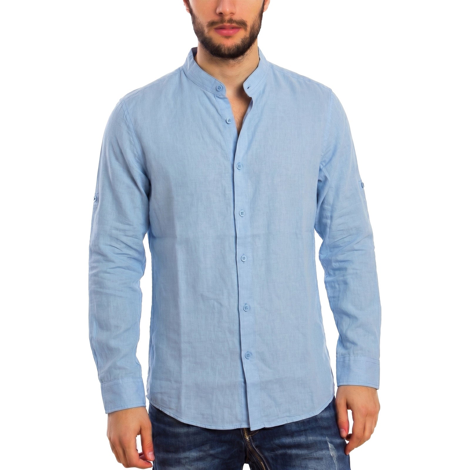 toocool camicia uomo misto lino maniche lunghe bottone regolabile collo alla coreana toocool z 909 nero s